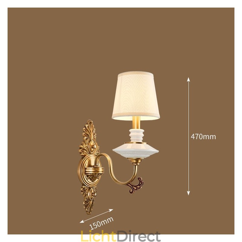 100% puur messing Luxe rustieke retro vintage messing keramiek 1 lichts kaars wandlamp met stoffen kap Speciaal voor hotel kantoor showroom woonkamer eetkamer
