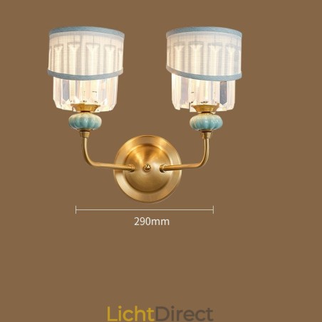 Puur messing luxe rustieke retro vintage messing keramiek 2 lichts kaars wandlamp met stoffen en kristallen kappen Speciaal voor hotel kantoor showroom woonkamer eetkamer Puur messing luxe rustieke retro vintage messing keramiek 2 lichts kaars wandlamp met stoffen en kristallen kappen Speciaal voor hotel kantoor showroom woonkamer eetkamer