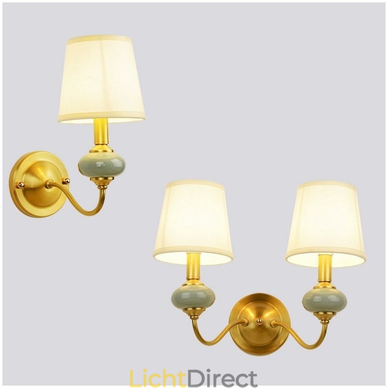Puur messing luxe rustieke retro vintage messing keramiek kaars wandlamp met glazen kap speciaal voor hotel kantoor showroom woonkamer eetkamer