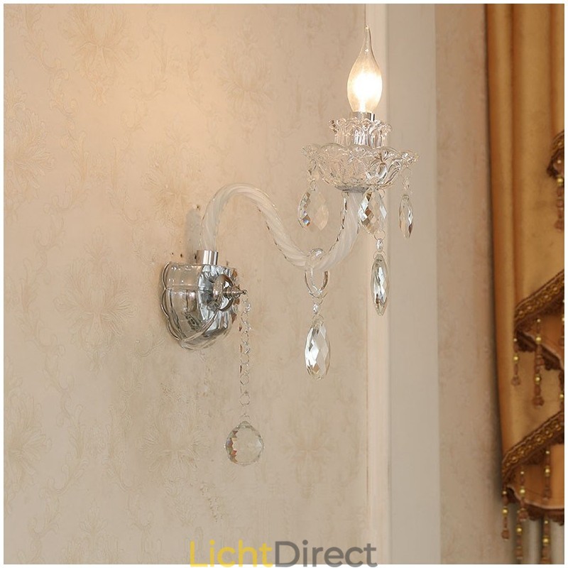1 Licht bijpassende kristallen kaars retro glazen wandlamp