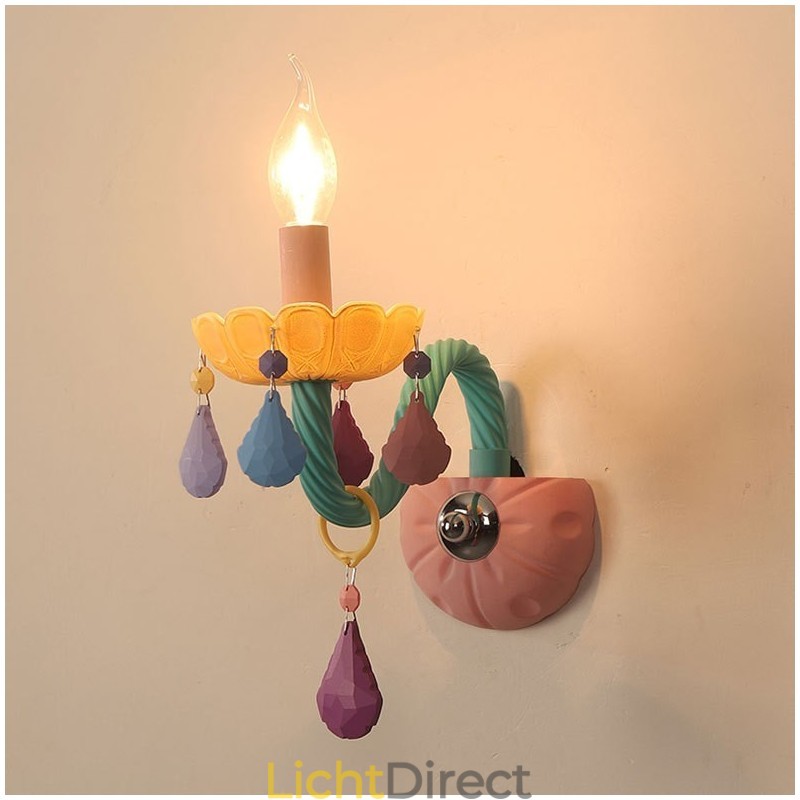 Macaron 1-lichts multikristal kaars retro glazen wandlamp voor kinderkamer kinderkamer