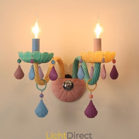 Macaron 2-lichts multikristal kaars retro glazen wandlamp voor kinderkamer kinderkamer