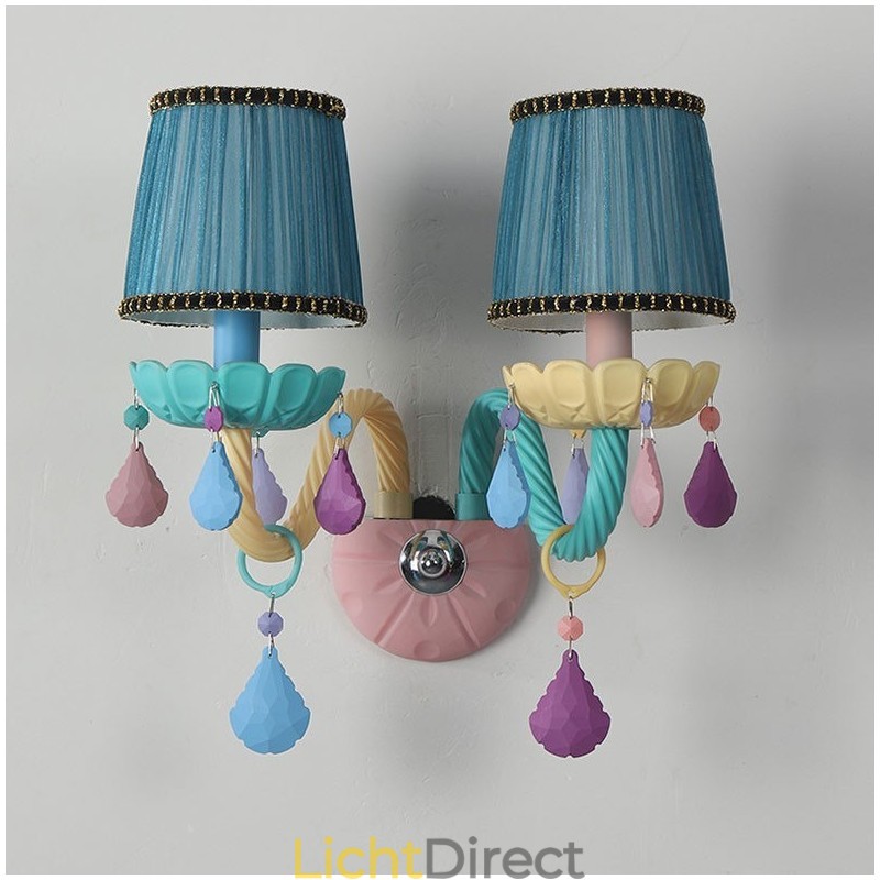Macaron 2-lichts multikristal kaars retro glazen wandlamp voor kinderkamer kinderkamer