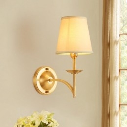 Puur messing luxe rustieke retro vintage 1-lichts kaarswandlamp met stoffen kap Speciaal voor hotel Slaapkamer Showroom Woonkamer Eetkamer