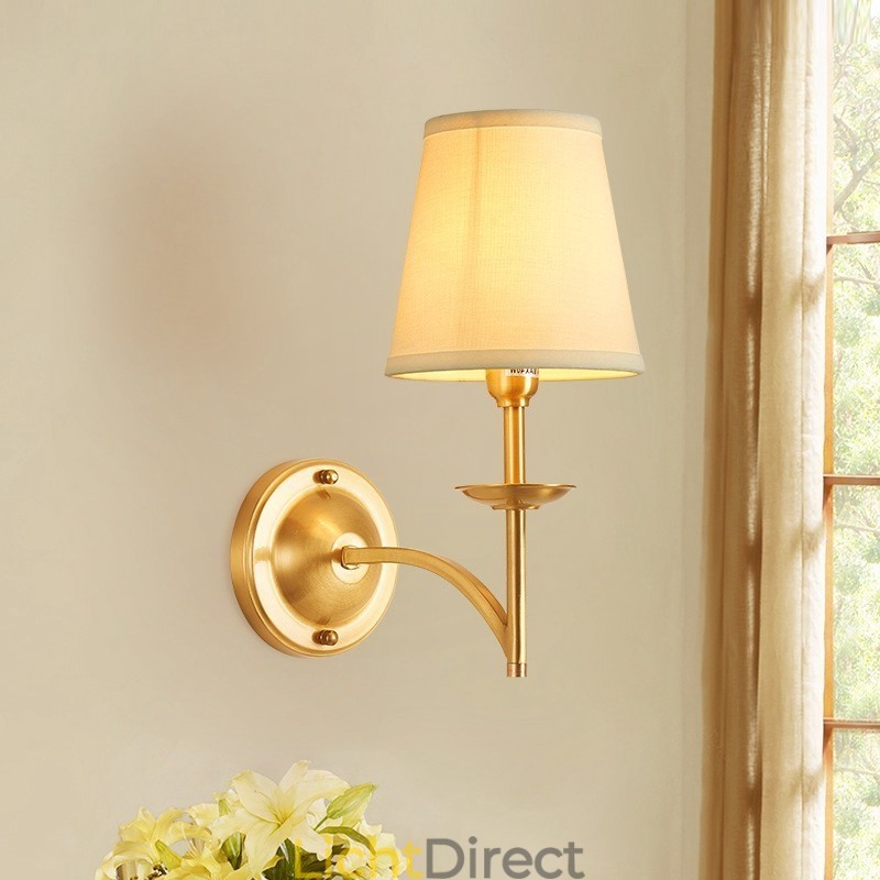 Puur messing luxe rustieke retro vintage 1-lichts kaarswandlamp met stoffen kap Speciaal voor hotel Slaapkamer Showroom Woonkamer Eetkamer