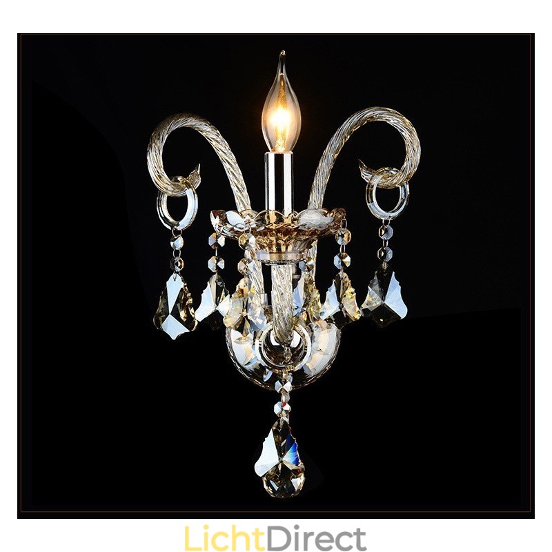1 Lichte bijpassende cognackleurige K9 Crystal Candle Retro glazen wandlamp