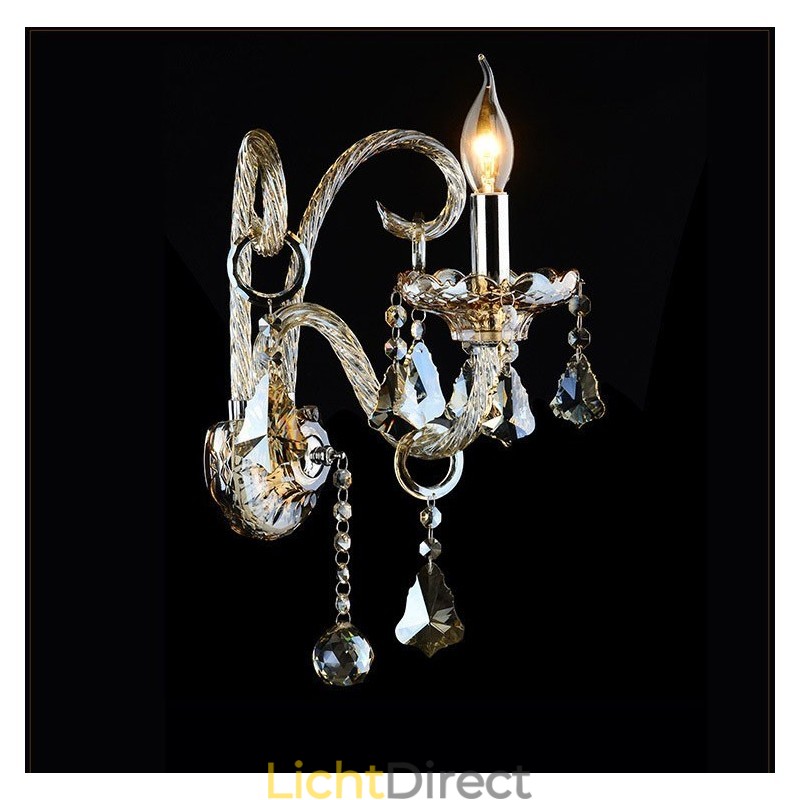 1 Lichte bijpassende cognackleurige K9 Crystal Candle Retro glazen wandlamp