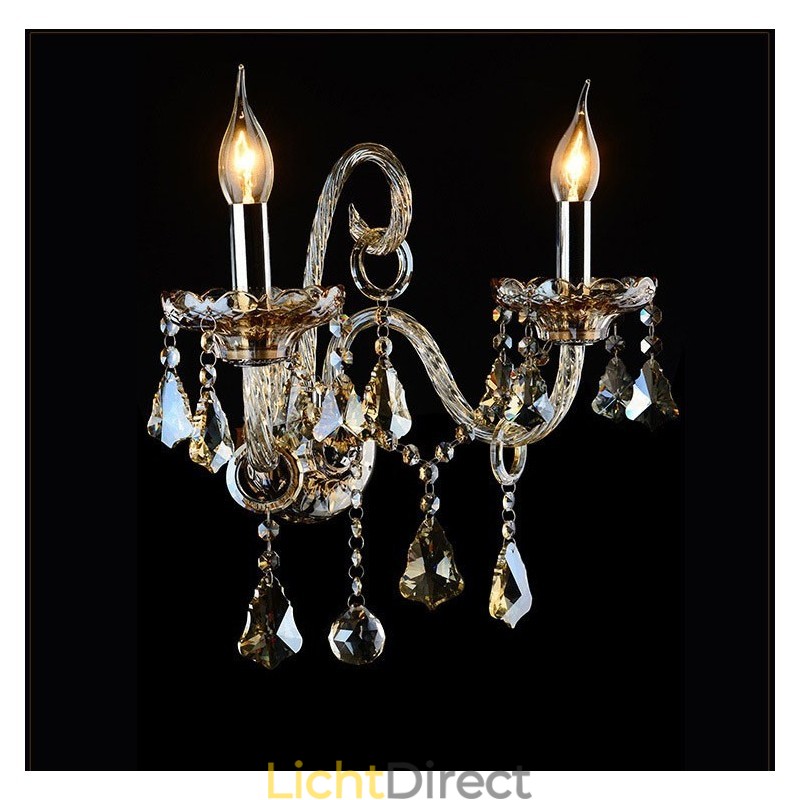 2 Lichte bijpassende cognackleurige K9 Crystal Candle Retro glazen wandlamp