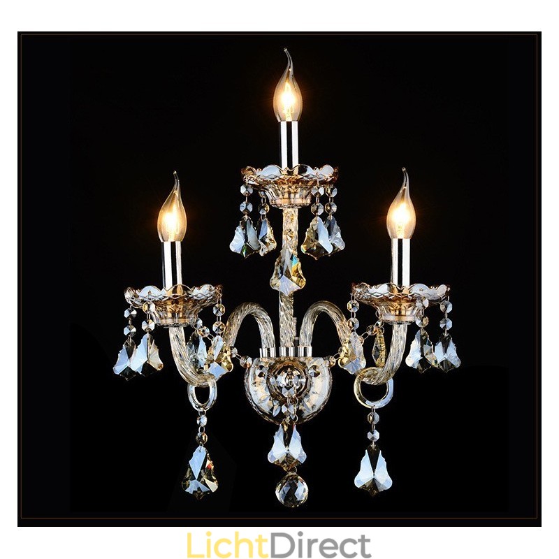 3-lichts bijpassende cognackleurige K9-kristallen kaars retro glazen wandlamp