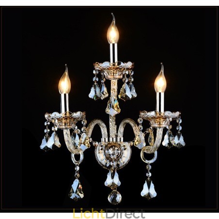 3-lichts bijpassende cognackleurige K9-kristallen kaars retro glazen wandlamp