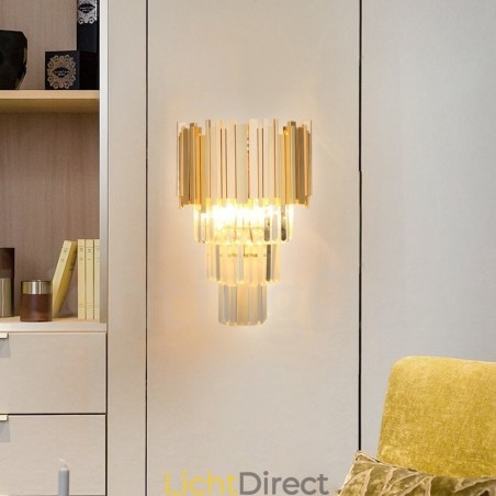 Goudkleurige bijpassende postmoderne luxe K9-kristallen wandlamp met kristallen kap Goudkleurige bijpassende postmoderne luxe K9-kristallen wandlamp met kristallen kap