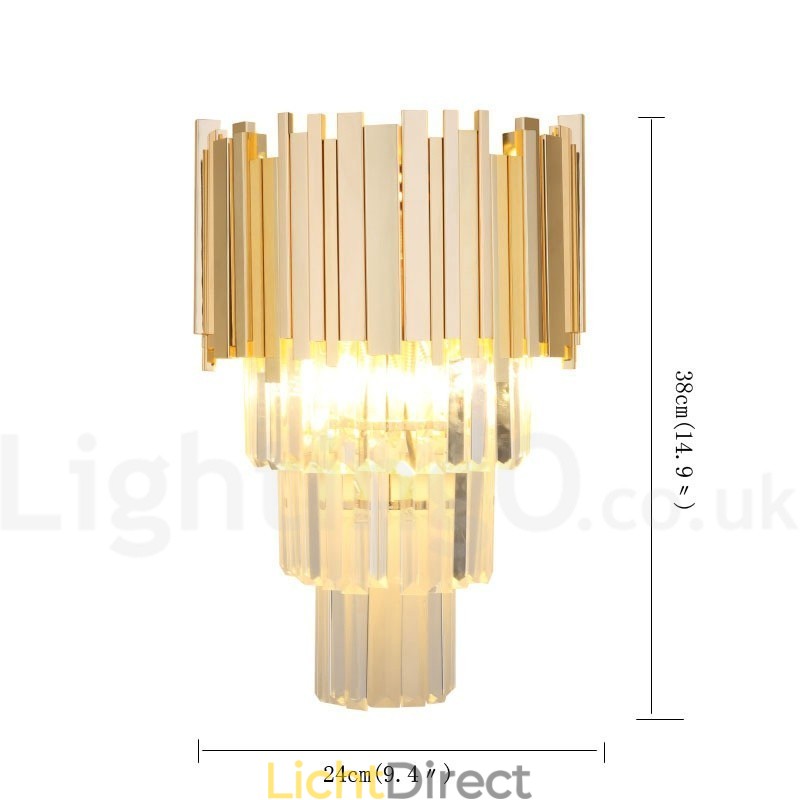 Goudkleurige bijpassende postmoderne luxe K9-kristallen wandlamp met kristallen kap