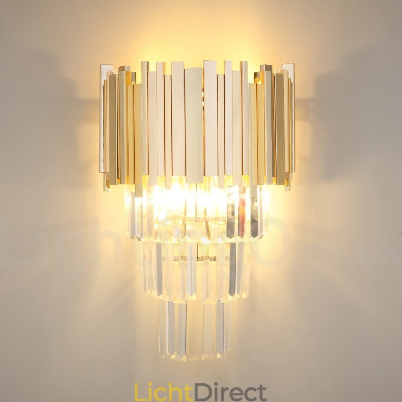 Goudkleurige bijpassende postmoderne luxe K9-kristallen wandlamp met kristallen kap