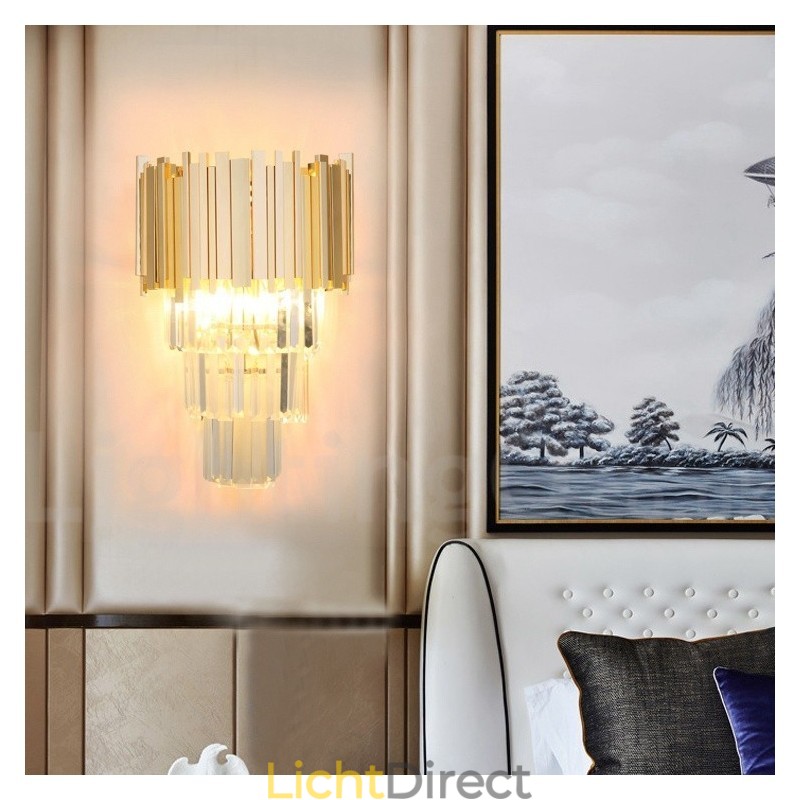 Goudkleurige bijpassende postmoderne luxe K9-kristallen wandlamp met kristallen kap