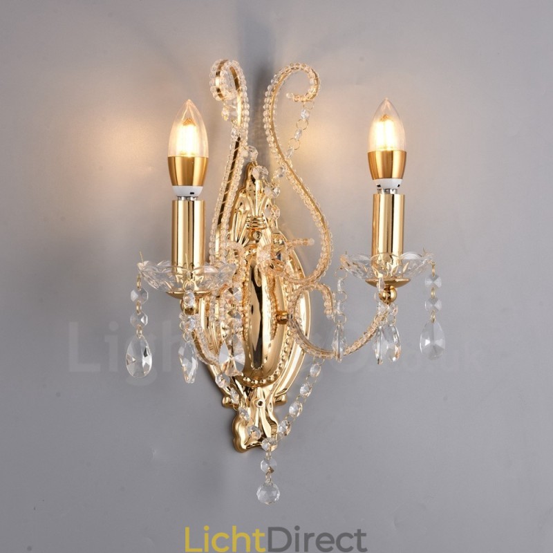 2 Lichts Goud Zwart Amerikaanse Stijl Kristallen Wandlamp voor Woonkamer Eetkamer Kledingwinkel Koffiewinkel Hotel