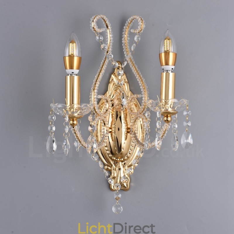 2 Lichts Goud Zwart Amerikaanse Stijl Kristallen Wandlamp voor Woonkamer Eetkamer Kledingwinkel Koffiewinkel Hotel