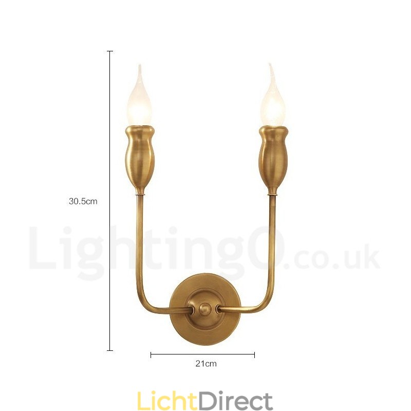 Puur messing luxe rustieke retro vintage messing 2 lichts kaars wandlamp speciaal voor hotel kantoor showroom woonkamer eetkamer