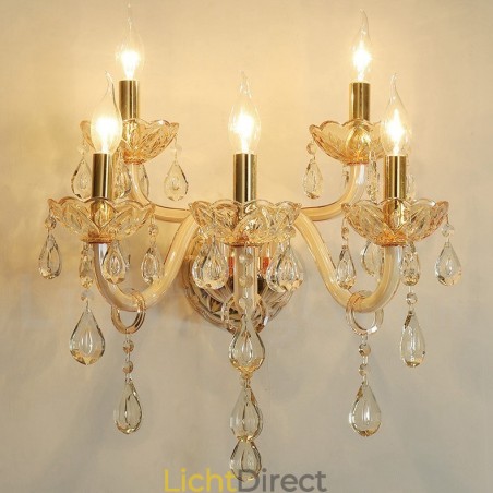 5-lichts gouden K9-kristalkaars retro glazen wandlamp 5-lichts gouden K9-kristalkaars retro glazen wandlamp