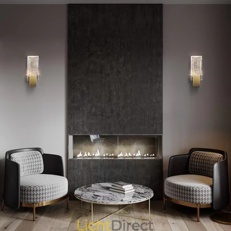 Postmoderne minimalistische woonkamer Kristallen wandlampen Amerikaanse kunst Nachtkastje Slaapkamer Studeerkamer Wandlampen