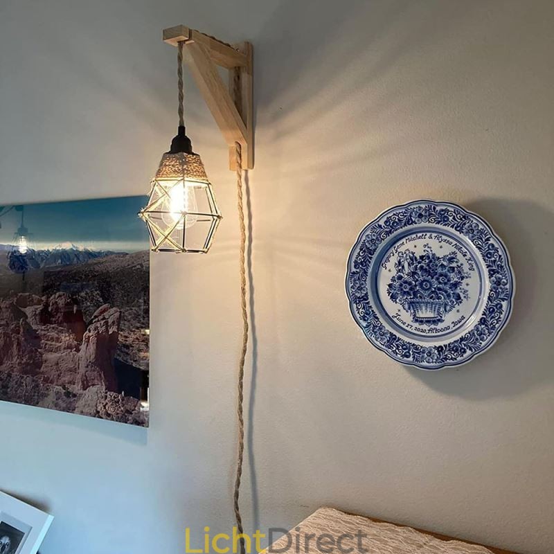 Henneptouw ijzeren kunst wandlamp Amerikaanse pastorale retro wandlamp met stekker