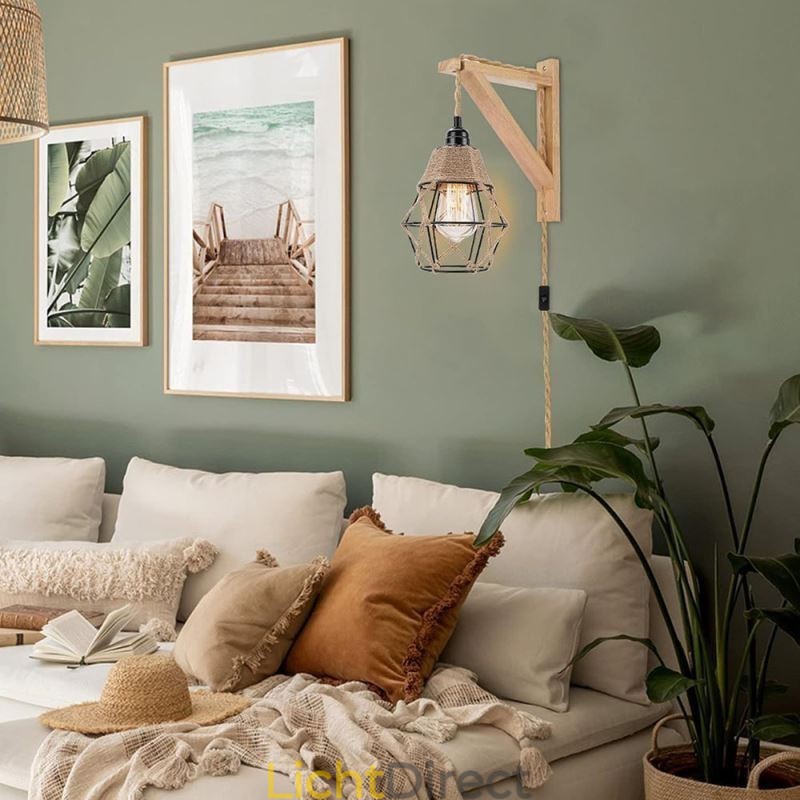 Henneptouw ijzeren kunst wandlamp Amerikaanse pastorale retro wandlamp met stekker