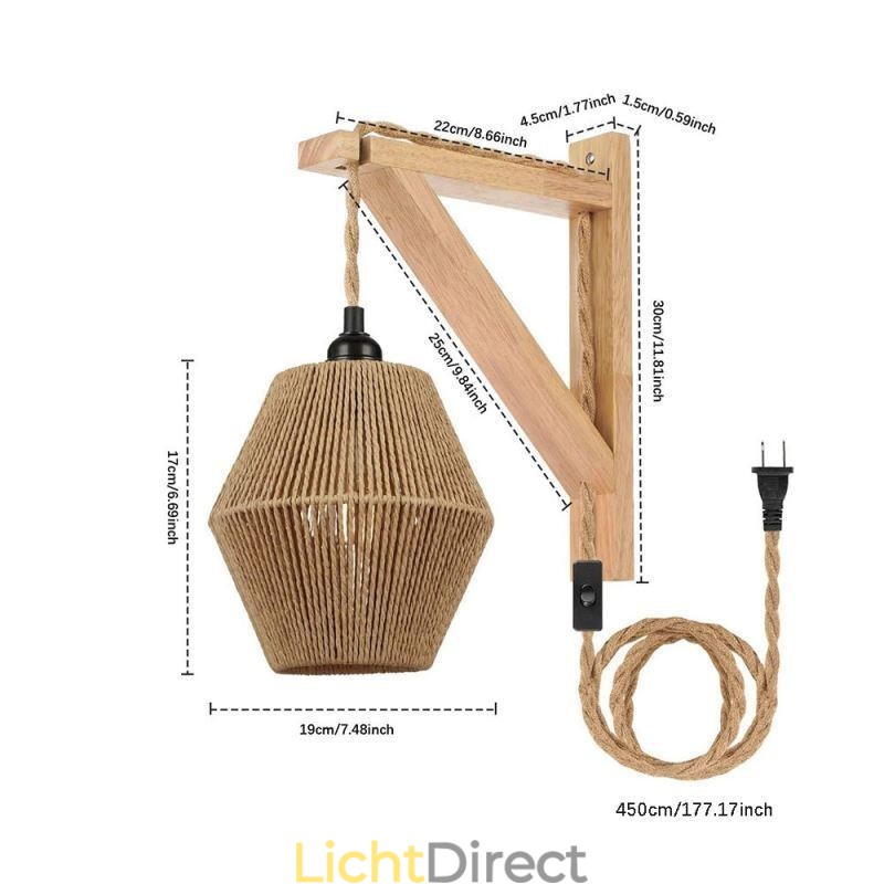 Papieren touw wandlamp Amerikaanse pastorale retro wandlamp met stekker