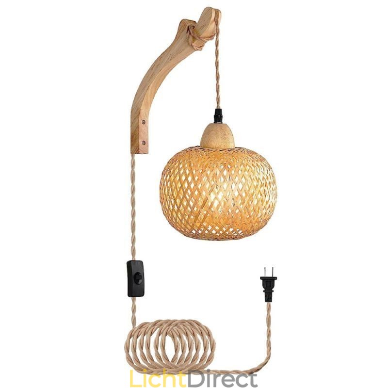 Bamboe wandlamp Amerikaanse pastorale retro henneptouw wandlamp met stekker