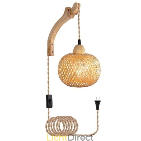 Bamboe wandlamp Amerikaanse pastorale retro henneptouw wandlamp met stekker Bamboe wandlamp Amerikaanse pastorale retro henneptouw wandlamp met stekker