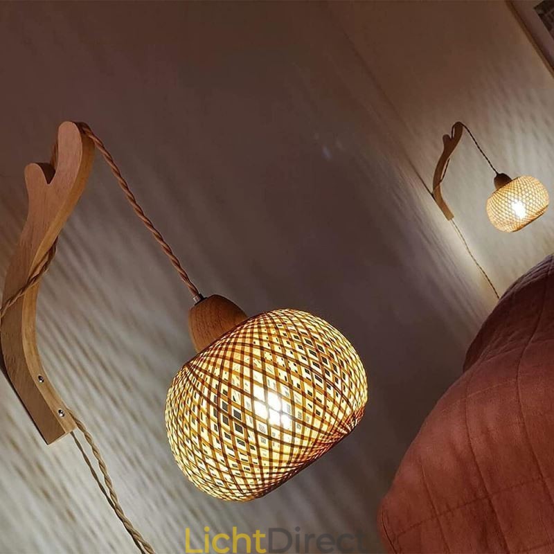 Bamboe wandlamp Amerikaanse pastorale retro henneptouw wandlamp met stekker