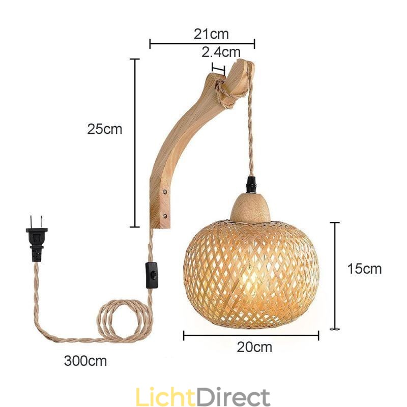 Bamboe wandlamp Amerikaanse pastorale retro henneptouw wandlamp met stekker