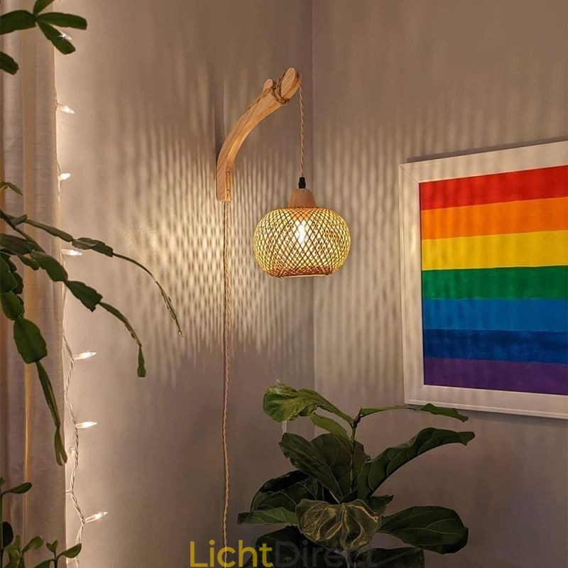 Bamboe wandlamp Amerikaanse pastorale retro henneptouw wandlamp met stekker