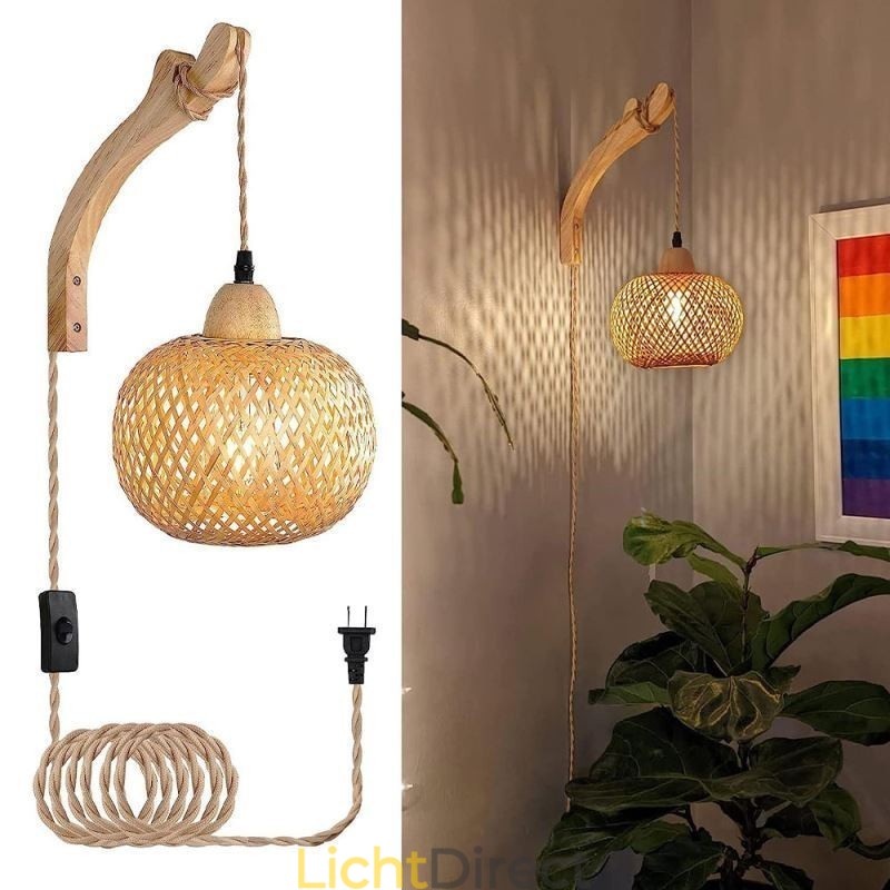 Bamboe wandlamp Amerikaanse pastorale retro henneptouw wandlamp met stekker