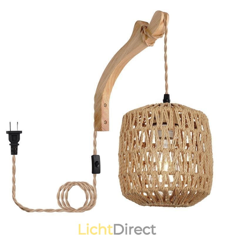 Amerikaanse Retro Wandlamp 3M Hennep Touw Hangende Lijn Papier Touw Geweven Lampenkap