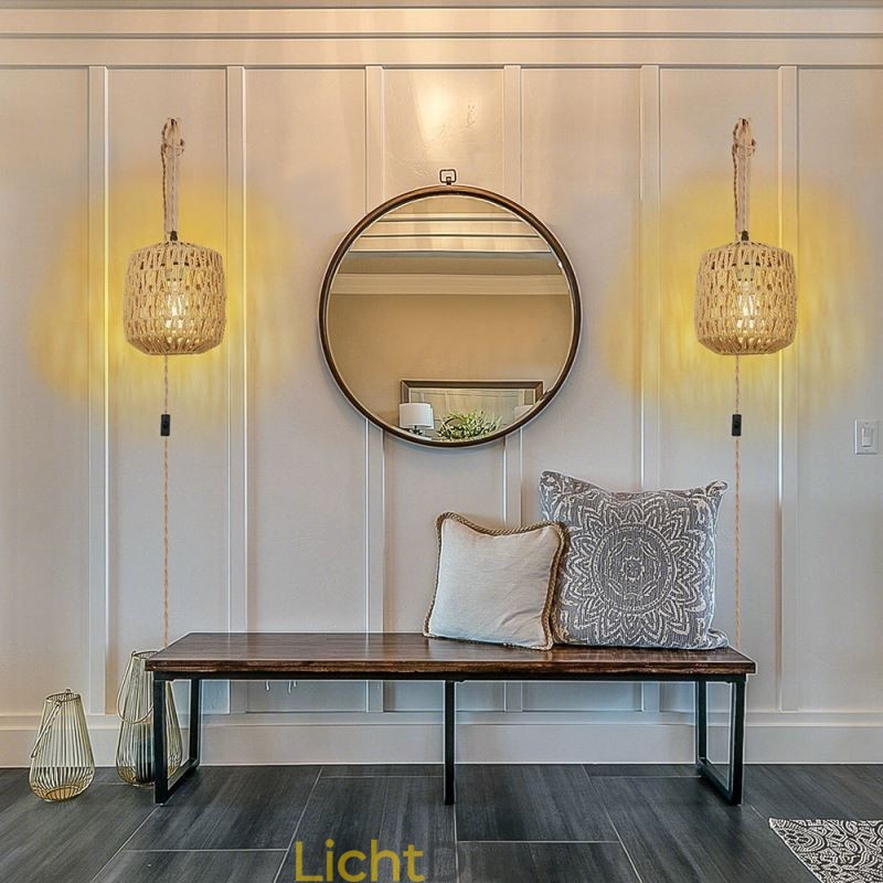 Amerikaanse Retro Wandlamp 3M Hennep Touw Hangende Lijn Papier Touw Geweven Lampenkap