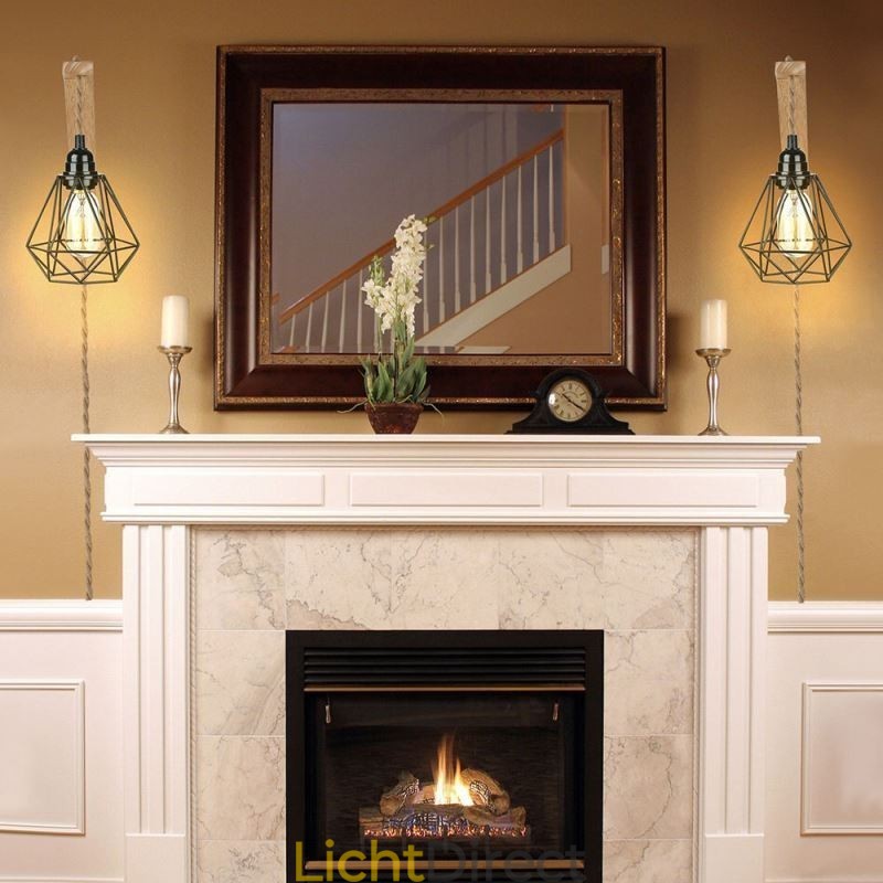 Amerikaanse Retro Wandlamp 2.5M Hennep Touw Hangdraad Zwarte IJzeren Geschilderde Lampenkap