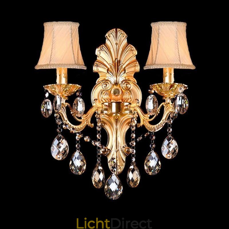 Europese wandlamp Gouden bloemblaadjes wandlamp Exquise kristallen druppels licht bedverlichting
