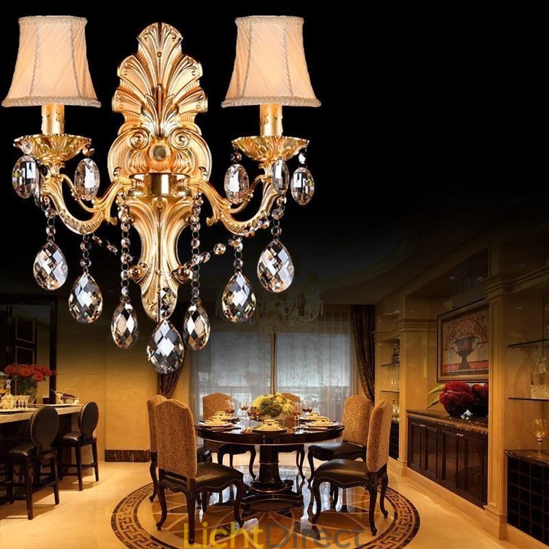 Europese wandlamp Gouden bloemblaadjes wandlamp Exquise kristallen druppels licht bedverlichting