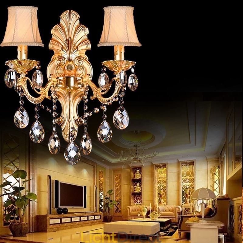 Europese wandlamp Gouden bloemblaadjes wandlamp Exquise kristallen druppels licht bedverlichting