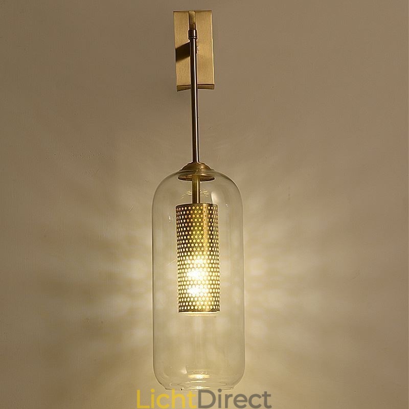 Nordic messing wandlamp binnen holle cilinder glazen lampenkap
