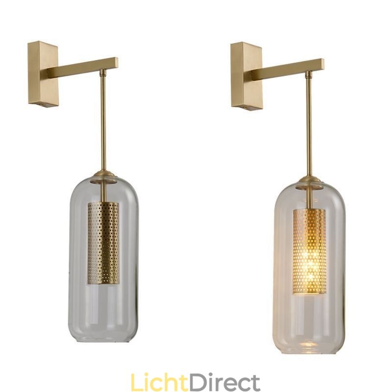 Nordic messing wandlamp binnen holle cilinder glazen lampenkap
