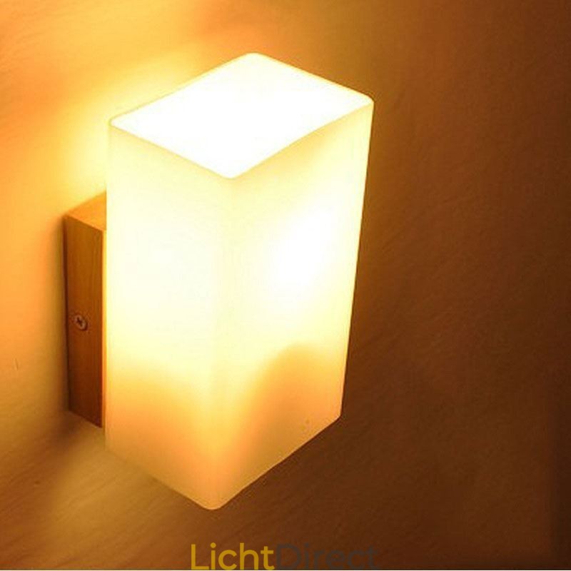 Nordic Houten Wandlamp Glazen Lampenkap Wandlamp
