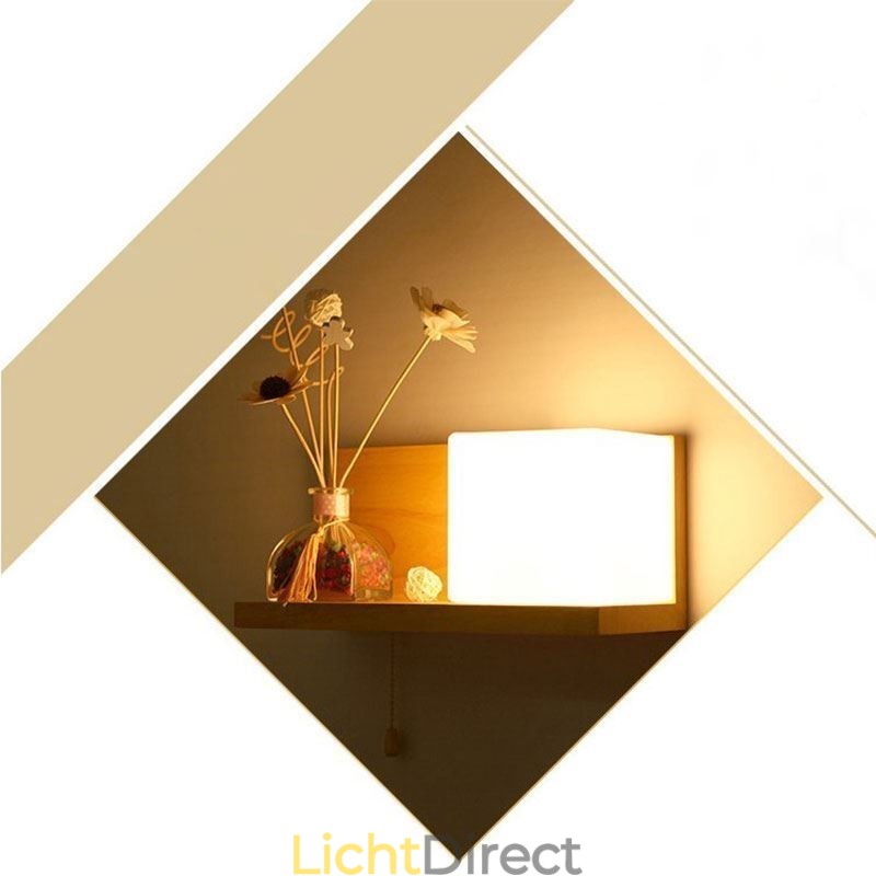 Nordic Houten Wandlamp Glazen Lampenkap Wandlamp