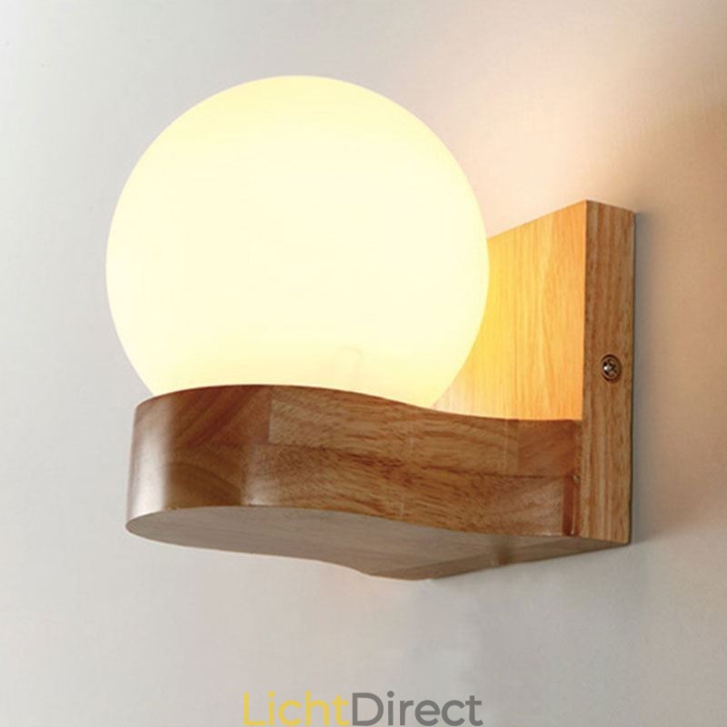 Nordic massief houten wandlamp, gezellige bolvormige wandlamp