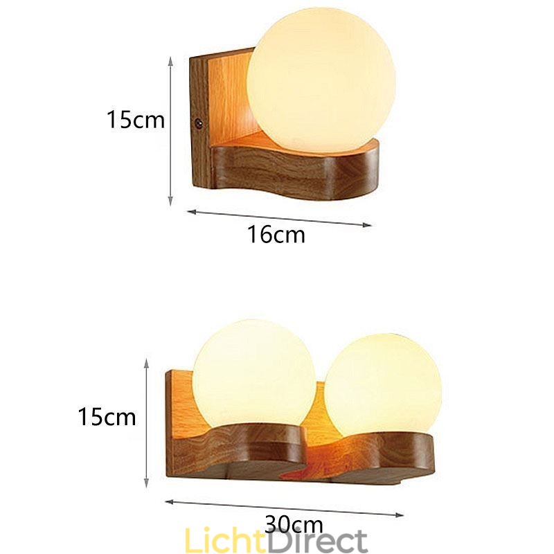 Nordic massief houten wandlamp, gezellige bolvormige wandlamp