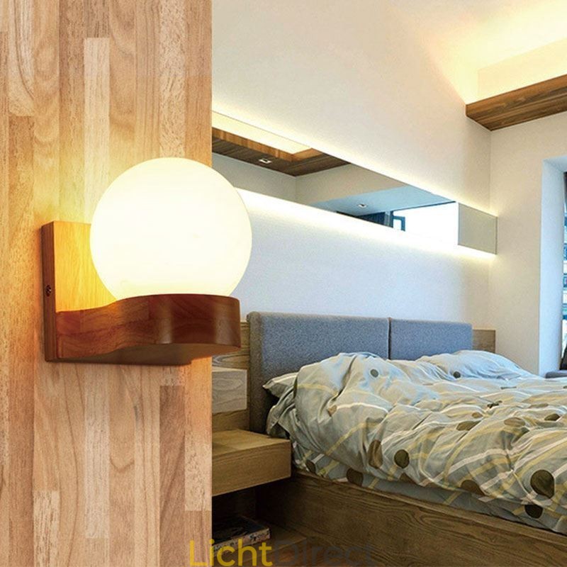 Nordic massief houten wandlamp, gezellige bolvormige wandlamp