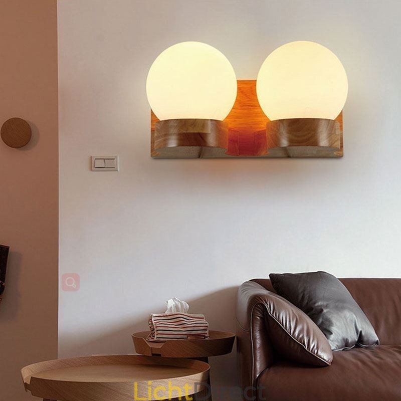 Nordic massief houten wandlamp, gezellige bolvormige wandlamp