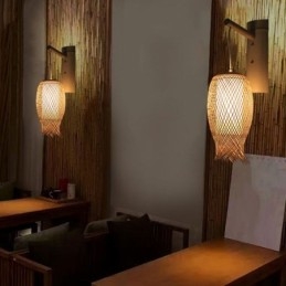 Neerwaartse Bamboe Wandlamp Landelijke Ronde Wandlamp Nachtkastje Theehuis Creatieve Verlichting