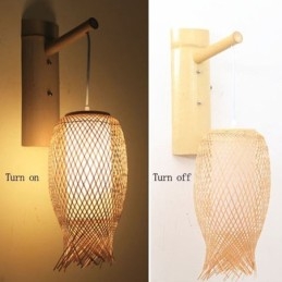 Neerwaartse Bamboe Wandlamp Landelijke Ronde Wandlamp Nachtkastje Theehuis Creatieve Verlichting