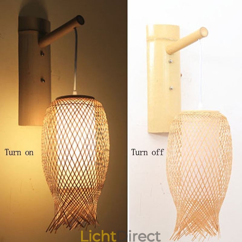 Neerwaartse Bamboe Wandlamp Landelijke Ronde Wandlamp Nachtkastje Theehuis Creatieve Verlichting