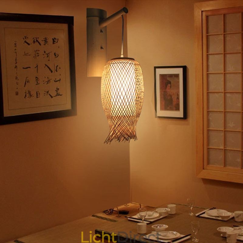 Neerwaartse Bamboe Wandlamp Landelijke Ronde Wandlamp Nachtkastje Theehuis Creatieve Verlichting
